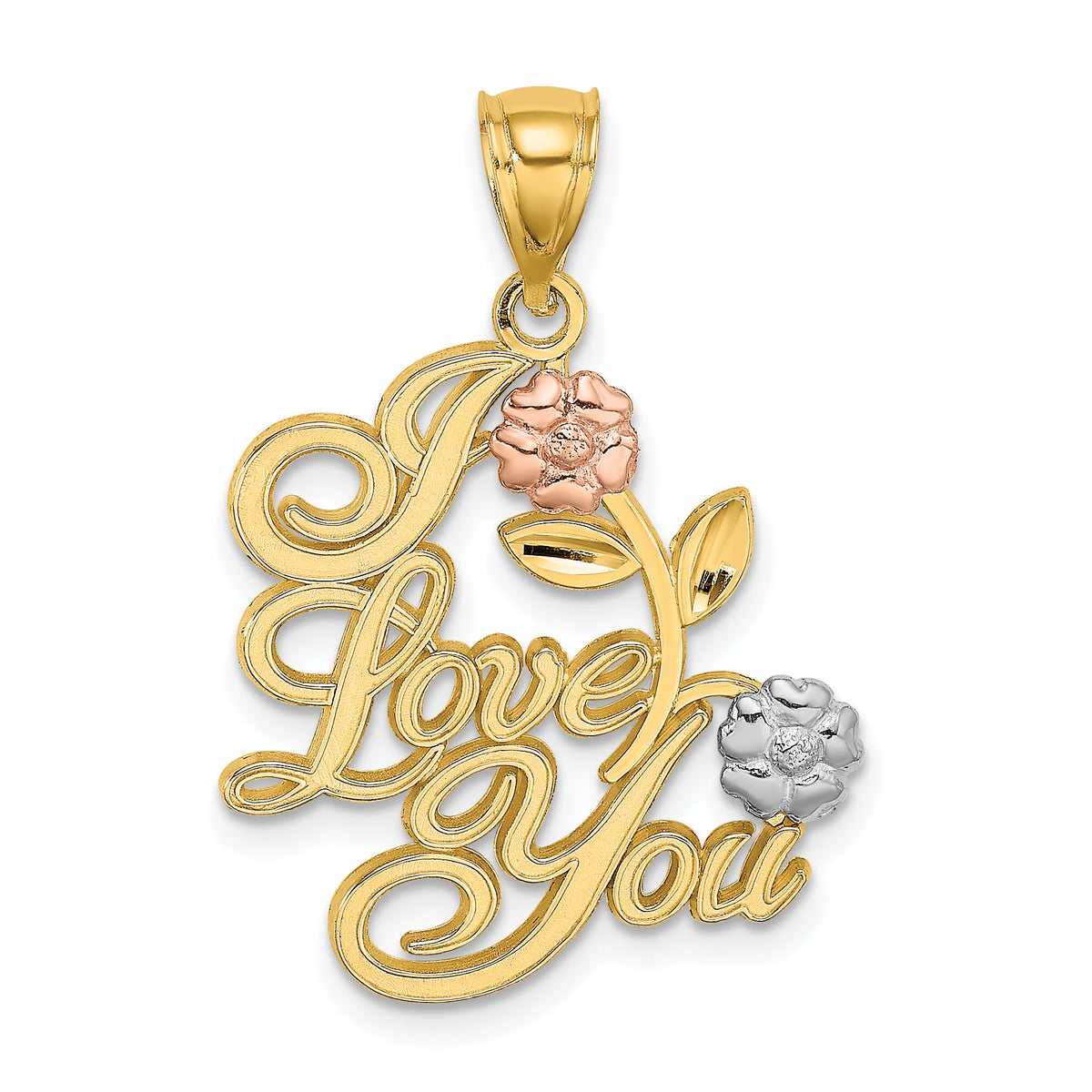 14k Two-tone w/White Rhodium I LOVE YOU w/Flowers Charm-K9261