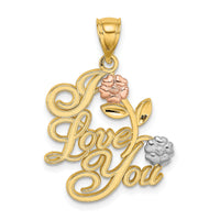 14k Two-tone w/White Rhodium I LOVE YOU w/Flowers Charm-K9261