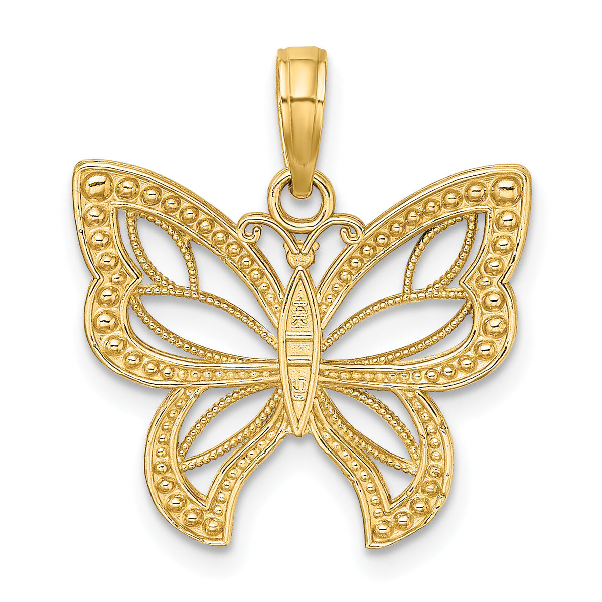 14k w/Rhodium Butterfly w/ White Beaded Wings Charm-K9263