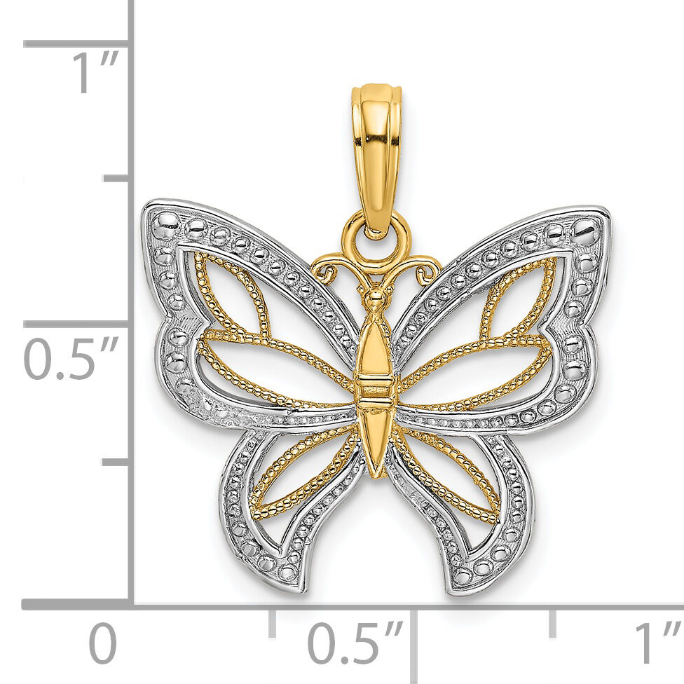 14k w/Rhodium Butterfly w/ White Beaded Wings Charm-K9263