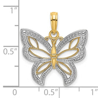 14k w/Rhodium Butterfly w/ White Beaded Wings Charm-K9263