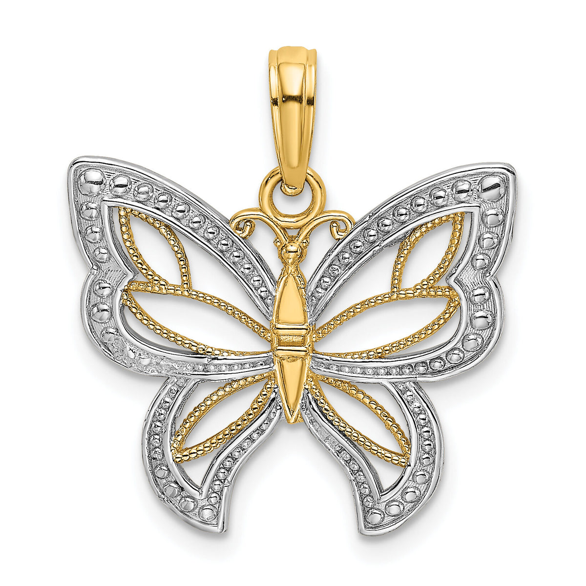 14k w/Rhodium Butterfly w/ White Beaded Wings Charm-K9263