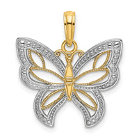14k w/Rhodium Butterfly w/ White Beaded Wings Charm-K9263