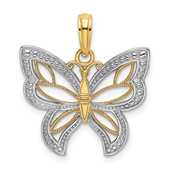 14k w/Rhodium Butterfly w/ White Beaded Wings Charm-K9263