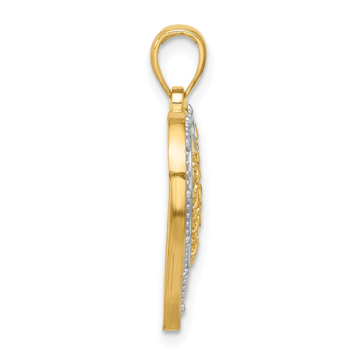 14k w/ Rhodium Edge Diamond-cut Heart Charm-K9265