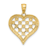 14k w/ Rhodium Edge Diamond-cut Heart Charm-K9265
