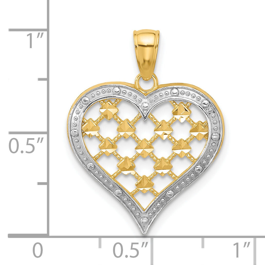 14k w/ Rhodium Edge Diamond-cut Heart Charm-K9265