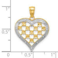 14k w/ Rhodium Edge Diamond-cut Heart Charm-K9265