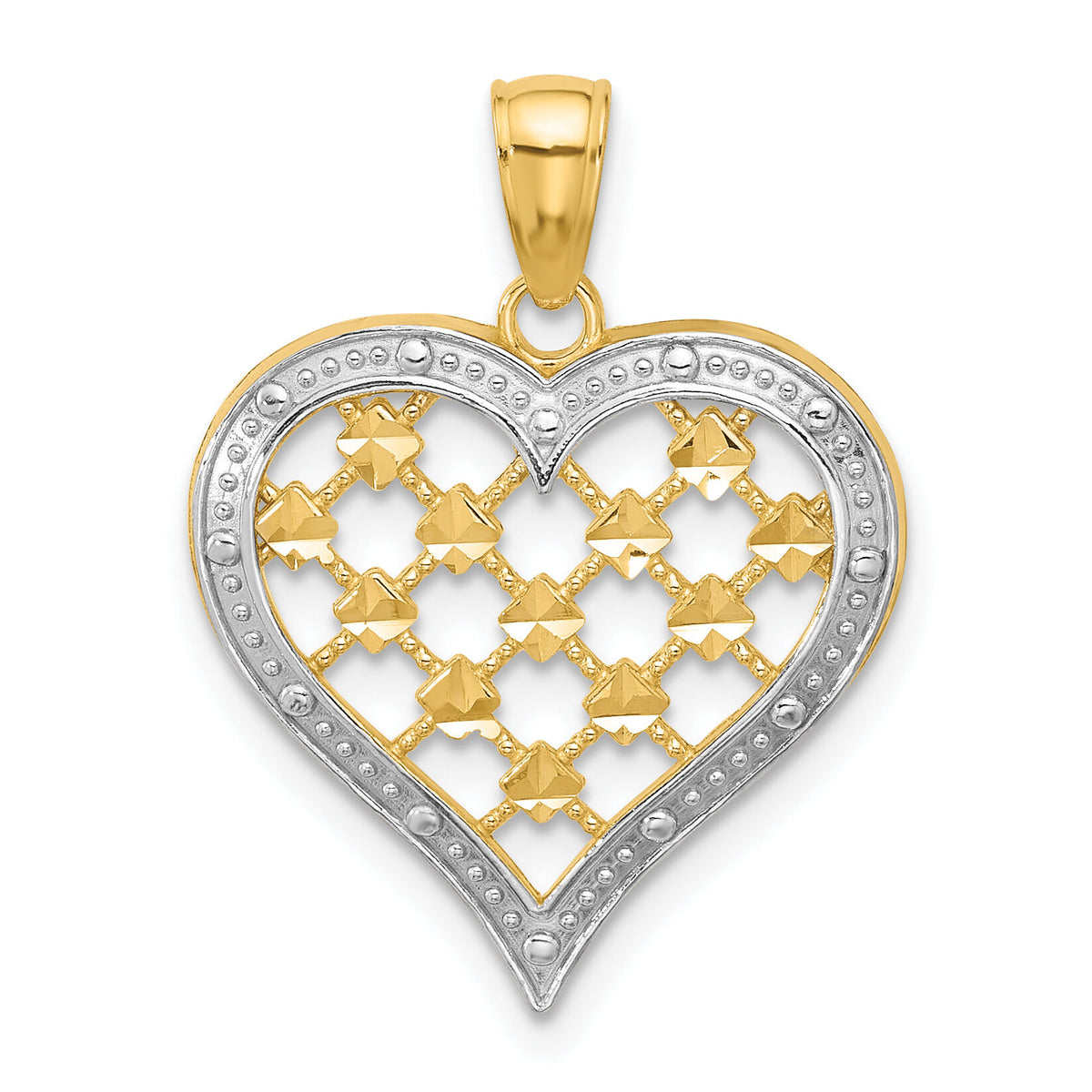 14k w/ Rhodium Edge Diamond-cut Heart Charm-K9265