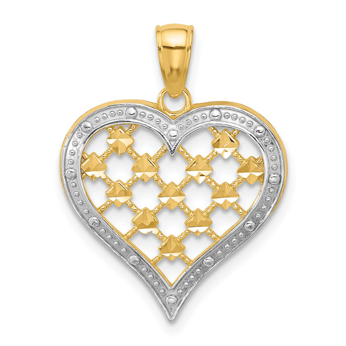 14k w/ Rhodium Edge Diamond-cut Heart Charm-K9265