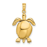 14K with White Rhodium Polished 3-D Moveable Sea Turtle Charm-K9266