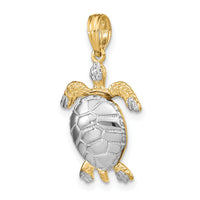 14K with White Rhodium Polished 3-D Moveable Sea Turtle Charm-K9266