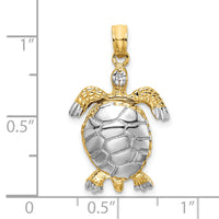 14K with White Rhodium Polished 3-D Moveable Sea Turtle Charm-K9266