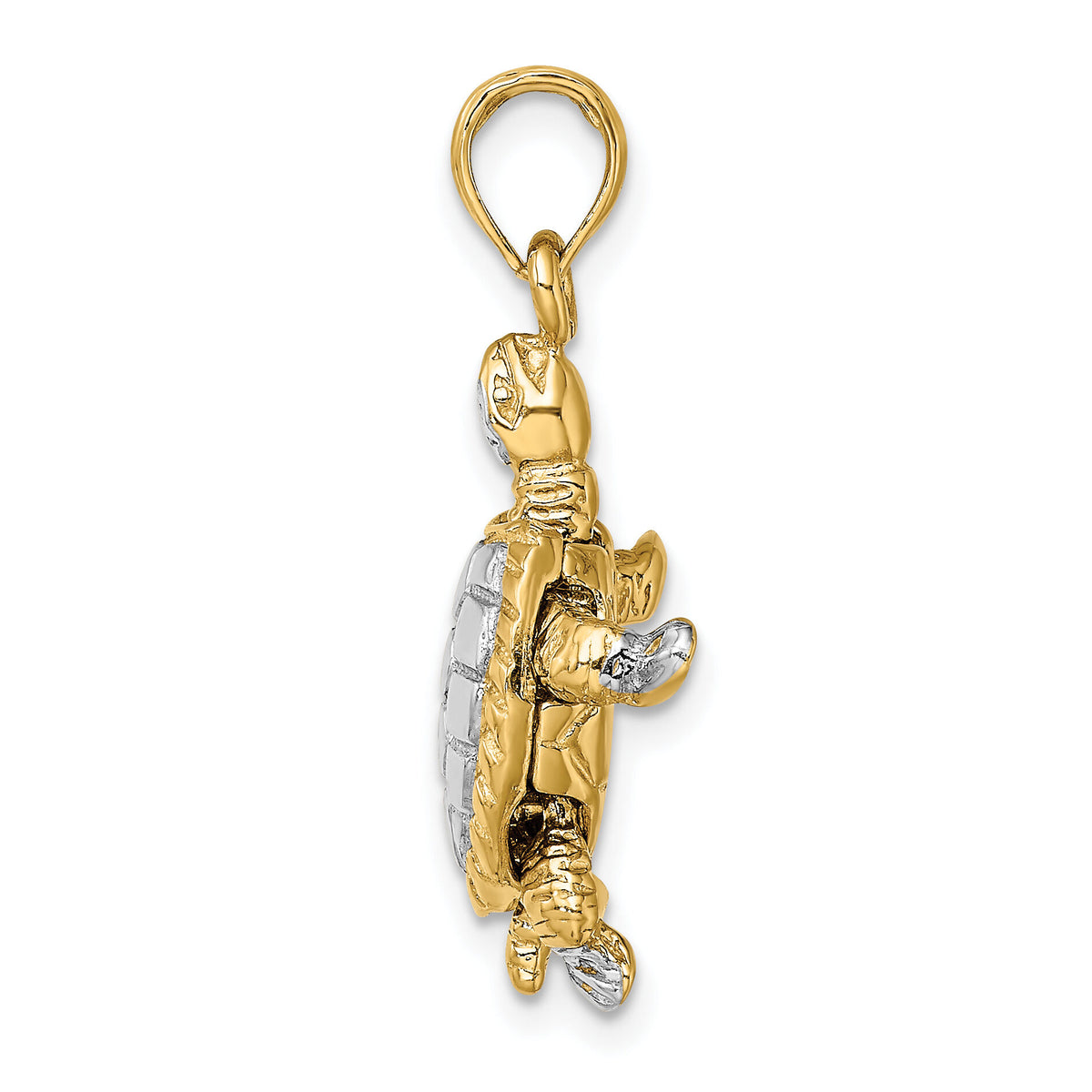 14K with White Rhodium 3-D Land Turtle W/ Moveable Head Charm-K9267