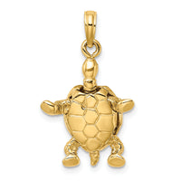14K with White Rhodium 3-D Land Turtle W/ Moveable Head Charm-K9267