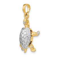 14K with White Rhodium 3-D Land Turtle W/ Moveable Head Charm-K9267