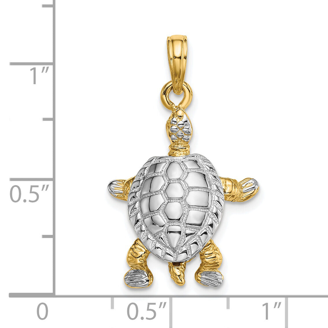 14K with White Rhodium 3-D Land Turtle W/ Moveable Head Charm-K9267