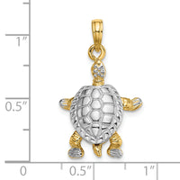 14K with White Rhodium 3-D Land Turtle W/ Moveable Head Charm-K9267