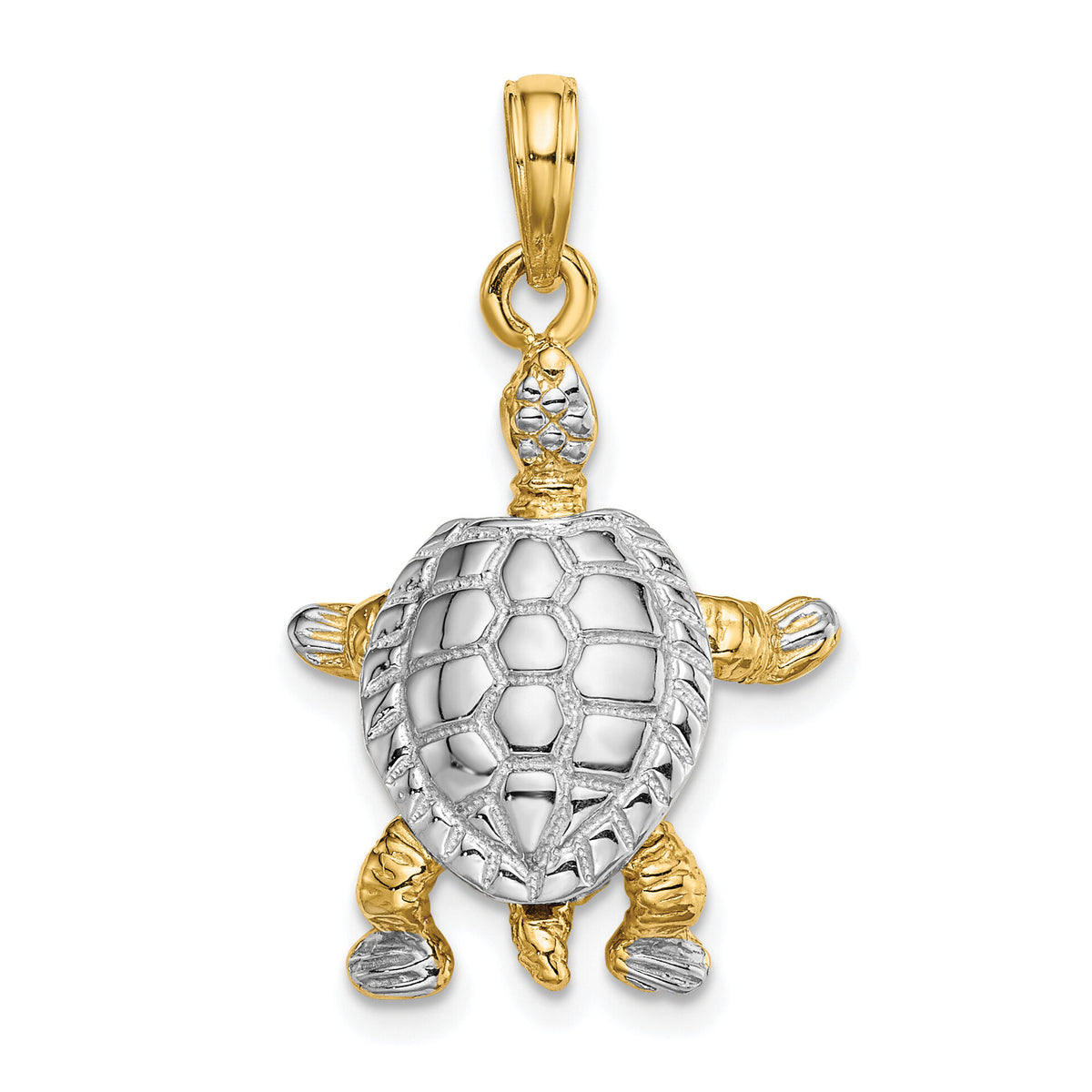 14K with White Rhodium 3-D Land Turtle W/ Moveable Head Charm-K9267