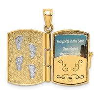 14K w/Rhodium 3-D Footprints Book W/ Prayer Inside Charm-K9271