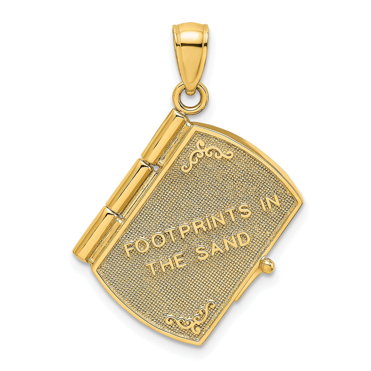 14K w/Rhodium 3-D Footprints Book W/ Prayer Inside Charm-K9271