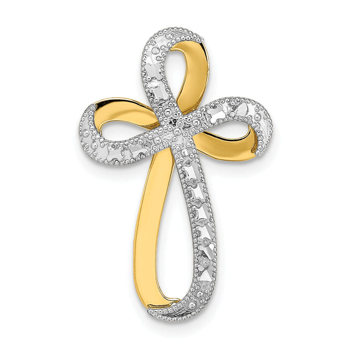 14K w/Rhodium Diamond-Cut Twisted Cross Charm-K9272