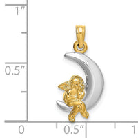 14K w/Rhodium 3-D Angel on Moon Charm-K9273