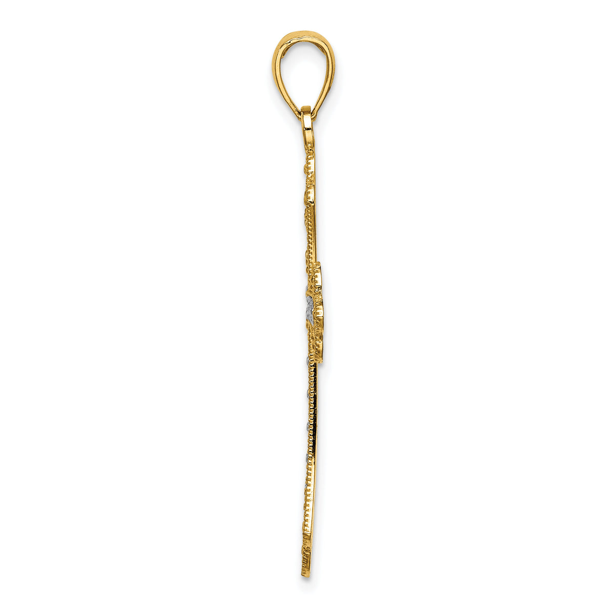14K W/ Rhodium Scalloped Edges Cross Charm-K9274