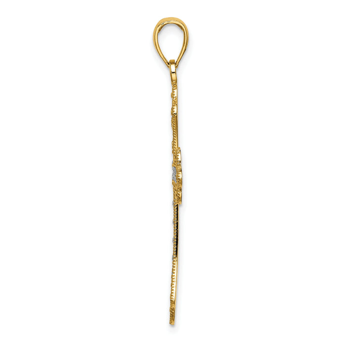 14K W/ Rhodium Scalloped Edges Cross Charm-K9274