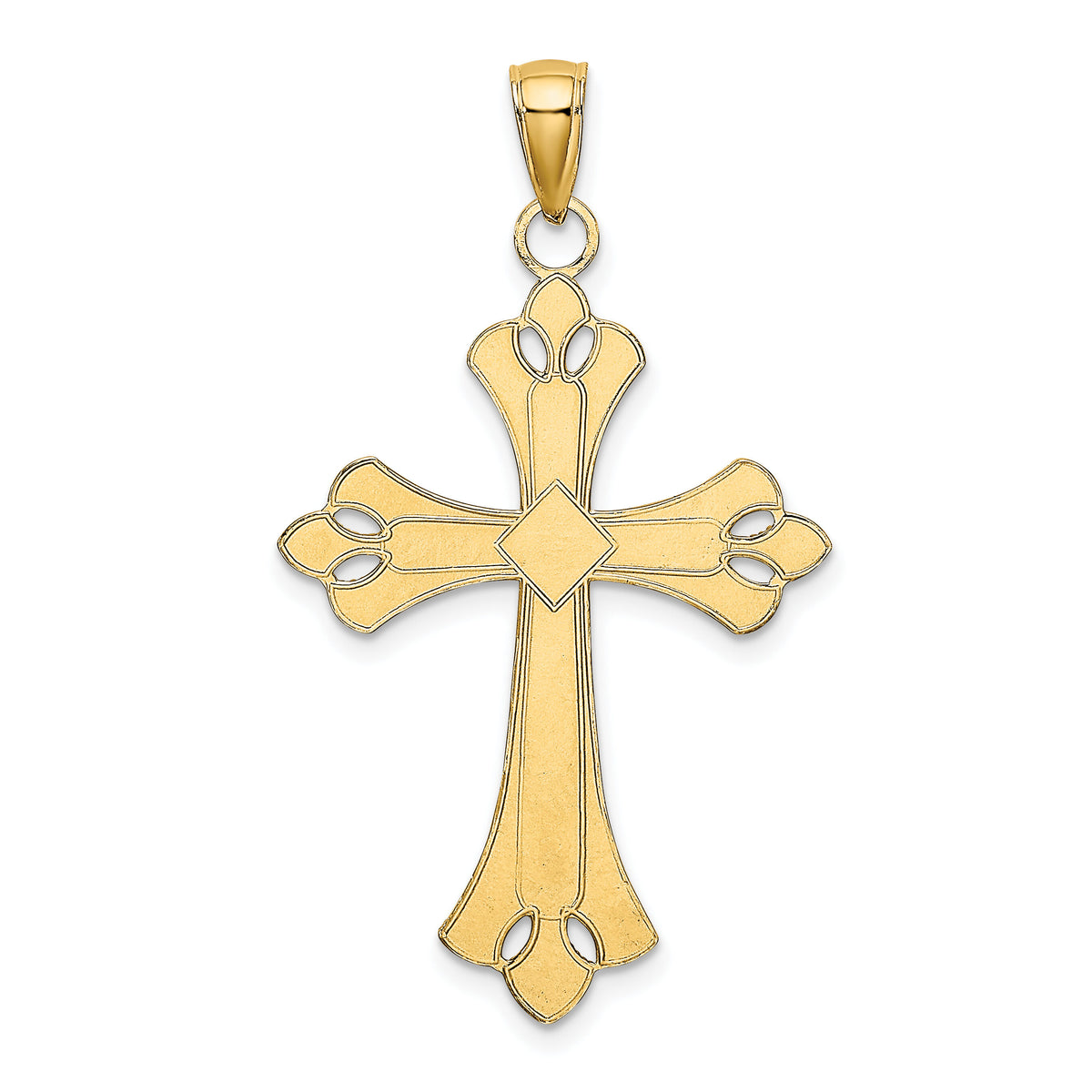 14K W/ Rhodium Scalloped Edges Cross Charm-K9274