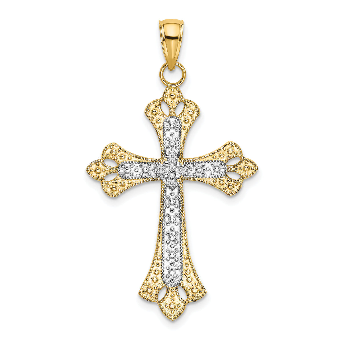 14K W/ Rhodium Scalloped Edges Cross Charm-K9274