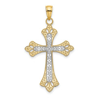 14K W/ Rhodium Scalloped Edges Cross Charm-K9274