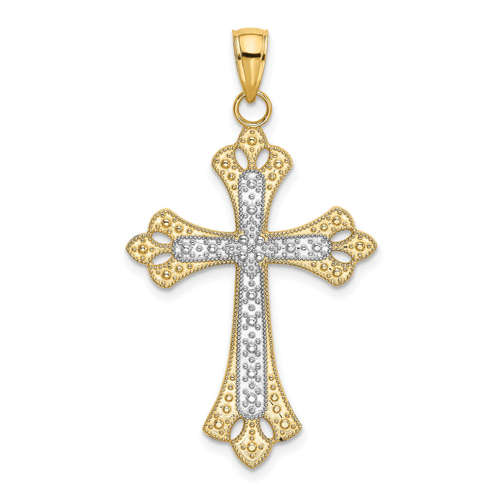 14K W/ Rhodium Scalloped Edges Cross Charm-K9274