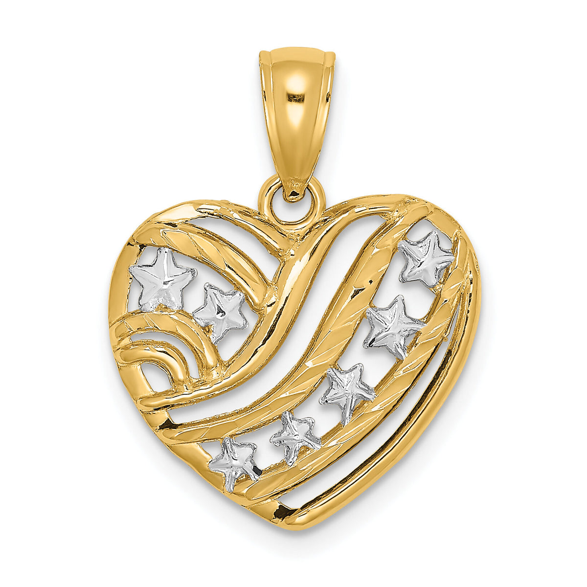 14k w/Rhodium Stars and Stripes Heart Charm-K9277