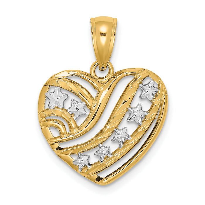 14k w/Rhodium Stars and Stripes Heart Charm-K9277