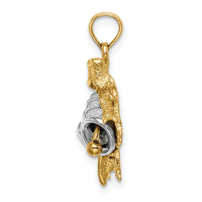 14k Two-Tone 3-D Christmas Bell and Holly Charm-K9278