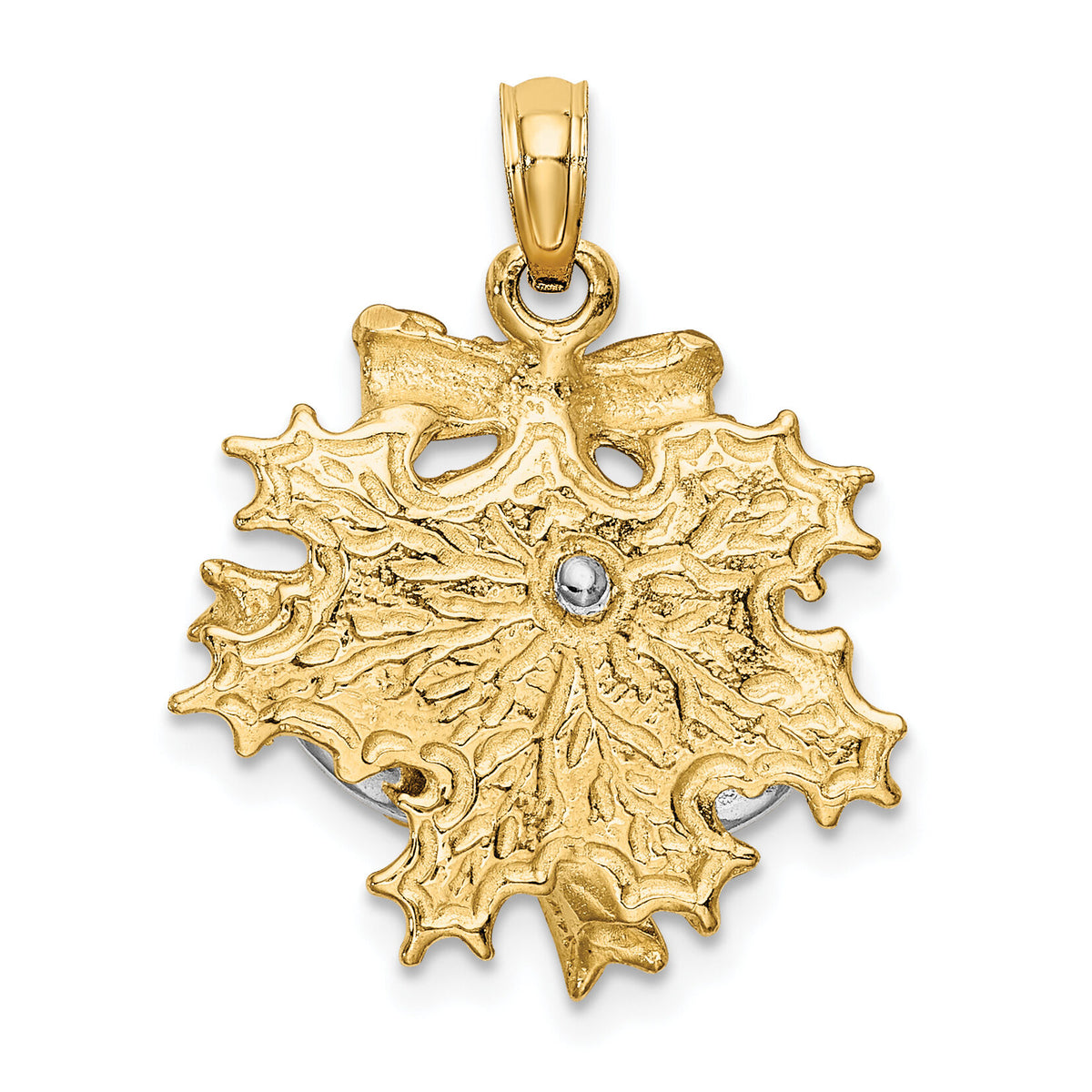 14k Two-Tone 3-D Christmas Bell and Holly Charm-K9278