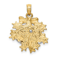 14k Two-Tone 3-D Christmas Bell and Holly Charm-K9278