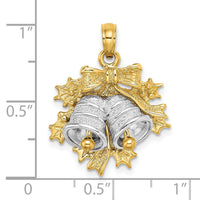 14k Two-Tone 3-D Christmas Bell and Holly Charm-K9278