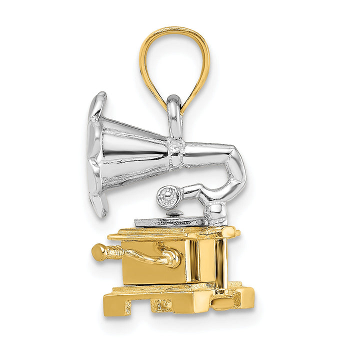 14K Two-Tone 3-D Moveable Phonograph Charm-K9281