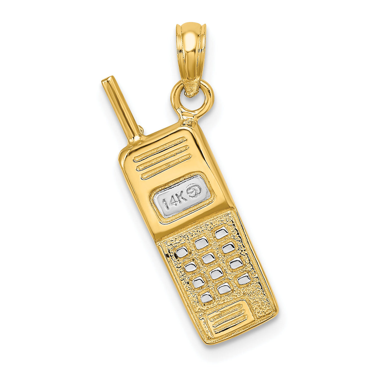14K w/ Rhodium 3-D Cell Phone Charm-K9283