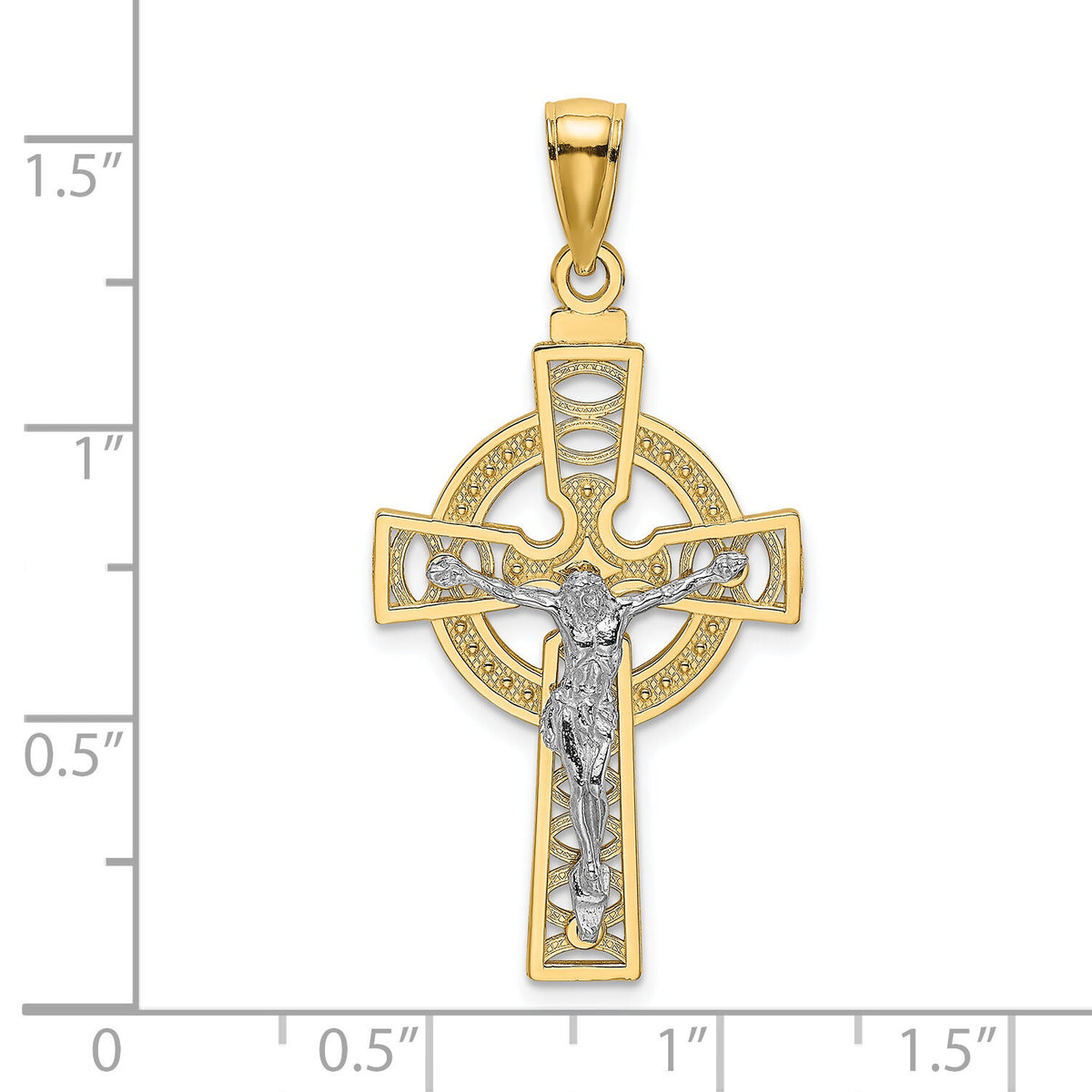 14k Two-tone Celtic Crucifix w/ Eternity Circle Charm-K9285
