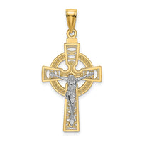 14k Two-tone Celtic Crucifix w/ Eternity Circle Charm-K9285