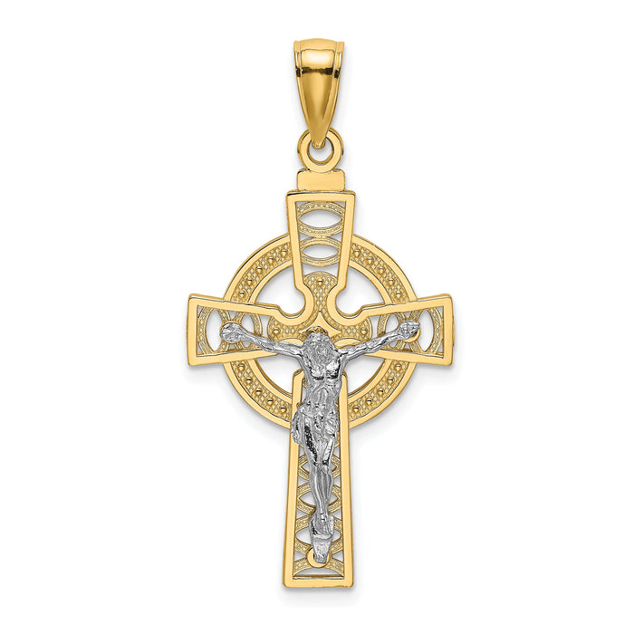 14k Two-tone Celtic Crucifix w/ Eternity Circle Charm-K9285