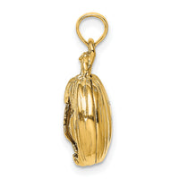 14k w/Rhodium 3-D Jack-o-Lantern w/Enameled Black Cat and Moon Charm-K9289