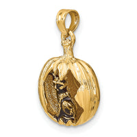 14k w/Rhodium 3-D Jack-o-Lantern w/Enameled Black Cat and Moon Charm-K9289