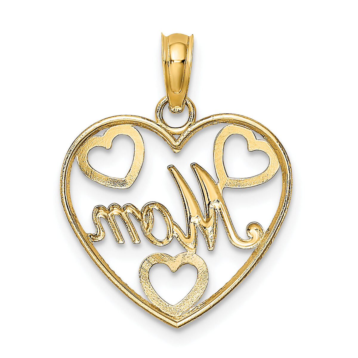 14k with White Rhodium Textured MOM Heart Charm-K9294