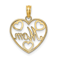 14k with White Rhodium Textured MOM Heart Charm-K9294