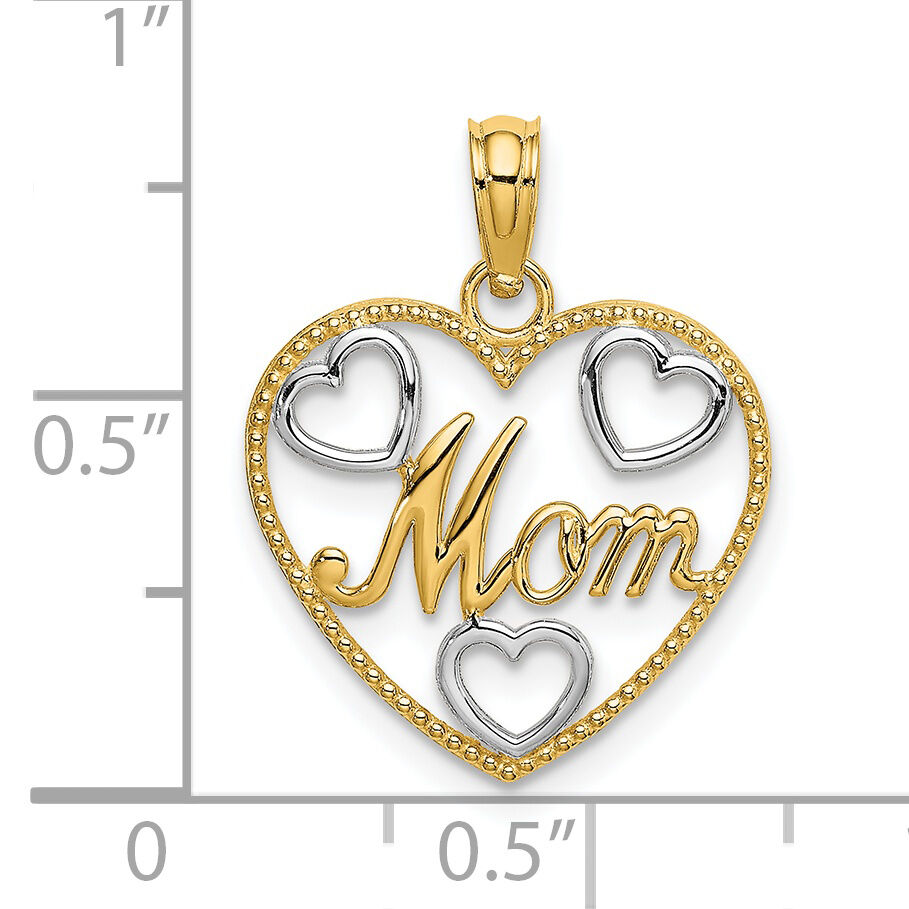 14k with White Rhodium Textured MOM Heart Charm-K9294