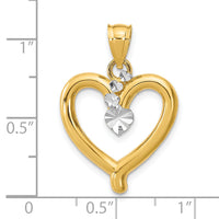 14k w/Rhodium Diamond-cut Heart Charm-K9295